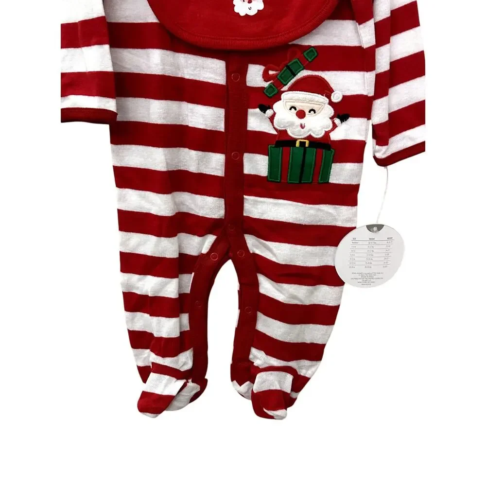 Koala Kids My First Christmas Stripe One-Piece with Bib Red White 3-6 Months NWT